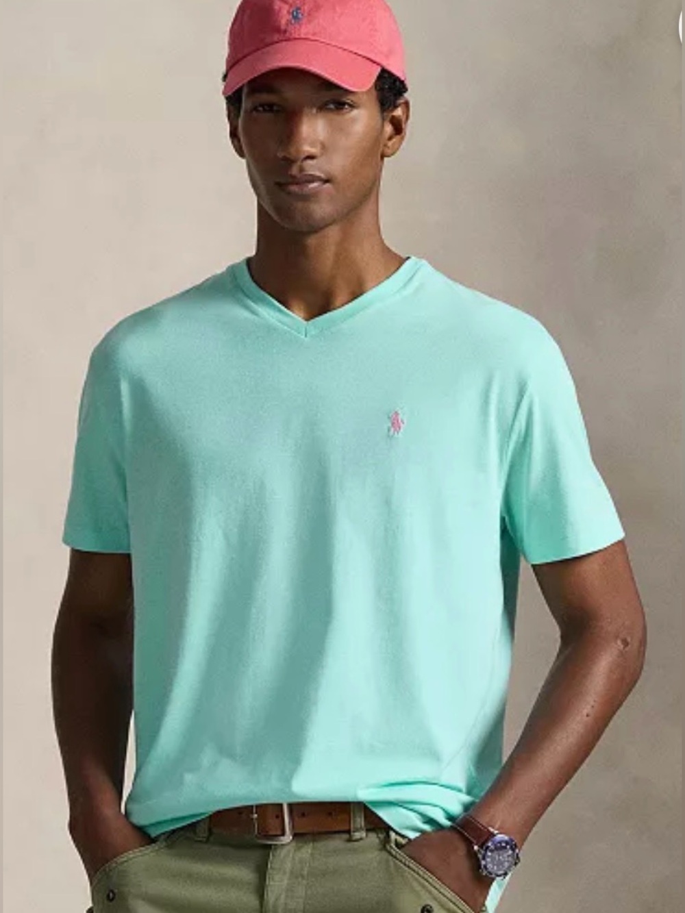 Polo Ralph Lauren Classic Fit V Neck Cotton T-Shirt New Aqua Men’s Size S Pony